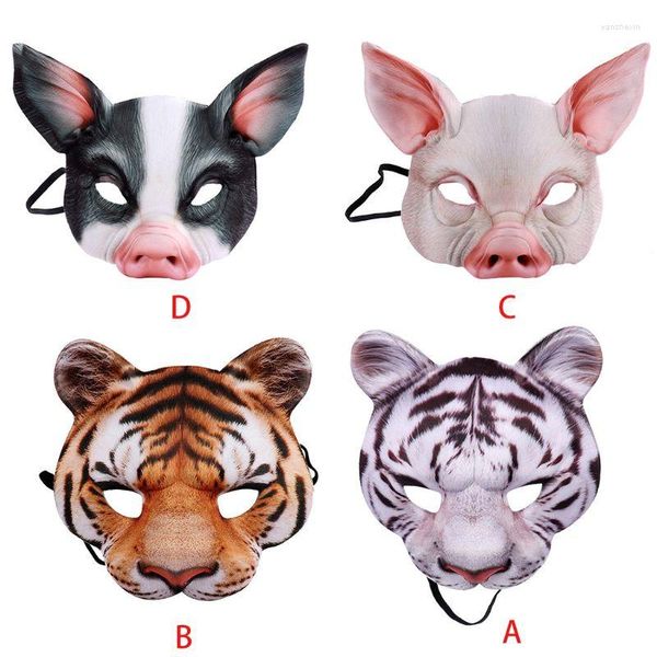 Máscaras de festa Halloween 3d Tiger Pig Animal Half Face Maskerade Cosplay Costume M89E