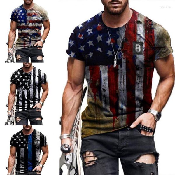 Herren-T-Shirts, Herren-T-Shirts, Herren-T-Shirt, 2022, lässig, Amerika-Flagge, bedruckt, atmungsaktiv, kurzärmelig, Bluse, Tops, Übergröße, Sommer-T-Shirt