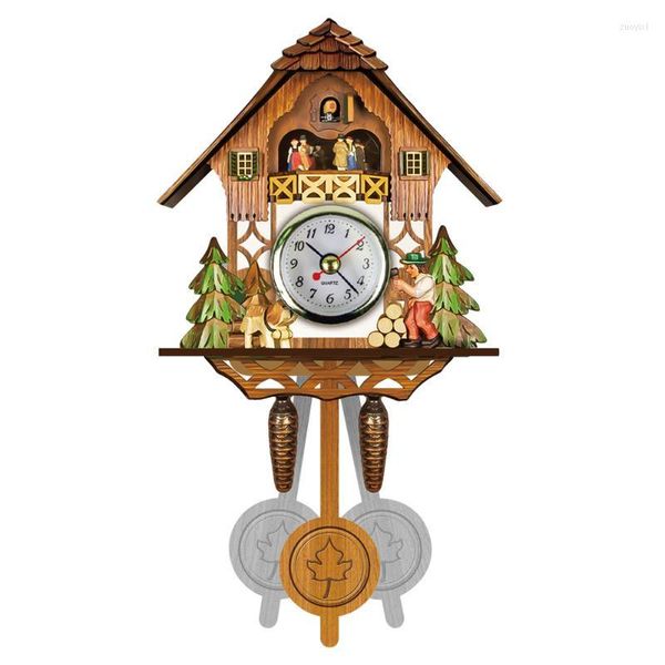 Relógios de parede Cuco de madeira Relógio de pássaro Tempo Bell Swing Alarme Watch Art Decor Alemanha Black Forestwinging AutoSwinging