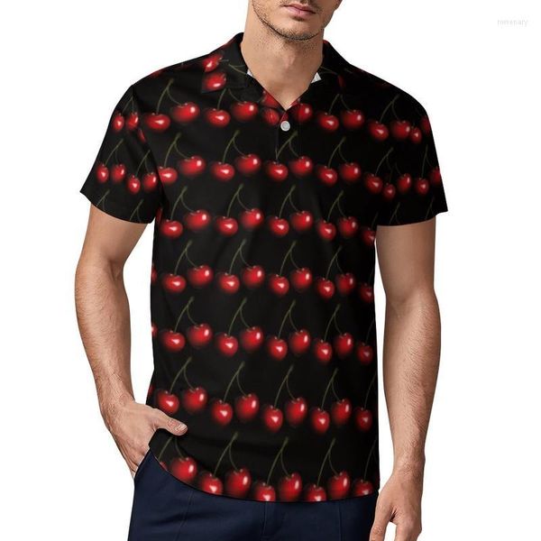 Polo da uomo Stampa di frutta fresca T-shirt casual Camicie rosse con ciliegie Camicie Colletto Camicia vintage Estate Uomo Graphic Top Taglie forti