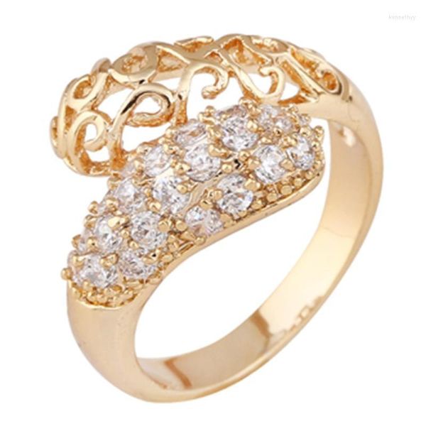 Eheringe Luxus österreichische Kristalle Ring für Frauen Metall Hohl Handwerk Gold Farbe Verlobungsschmuck Tropfen