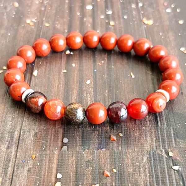 MG1599 Strand Novo Design Sacral Chakra 7 Pulseira Pulseira Vermelha Jasper Tiger Energia Pirita Pirita Jóias de Garnet