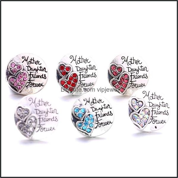 Afitros Rhinestone Heart Snap Button Charms Mãe Filha Forever Jóias Descobertas de 18mm Metal Snaps Buttons Diy DHSELLY2010 DHCGN