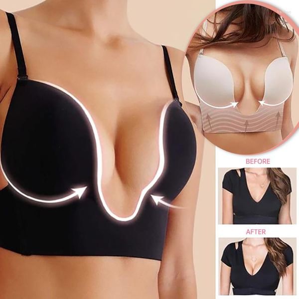 Damen-Shaper, Oberteil mit offener Brust, tiefer BH für Damen, Bügel, niedriger Rücken, umwandelbare BHs, tiefes Dekolleté, Push-Up, lang