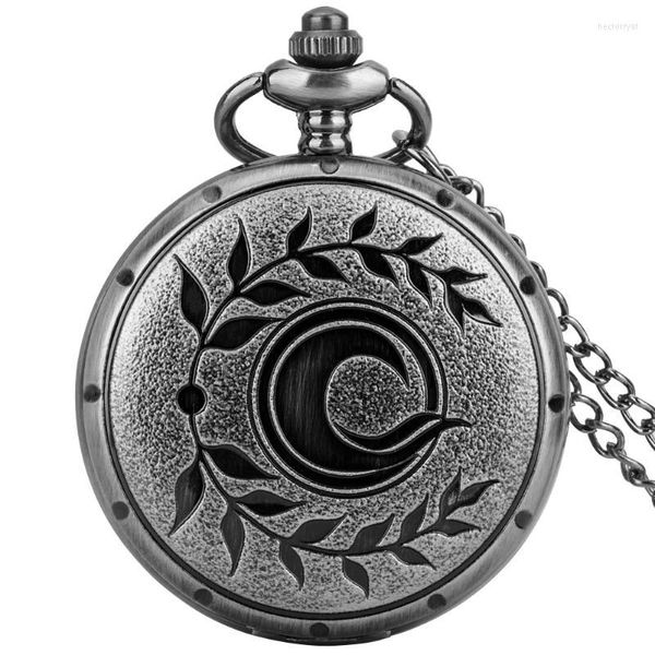 Relógios de bolso retro Black Leaf Padrão Exibir jogos Design Vintage Watch steampunk Men Women Relógio com Chain Antique