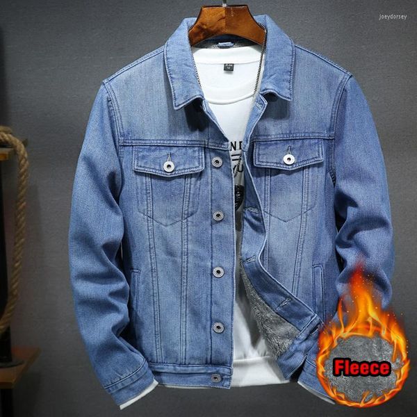 Herrenjacken Herren Winter Herren Jeansjacke Fleece Warm Halten Lässig Einfach Hellblau Jugend Cowboy Hochwertige Männliche Markenkleidung