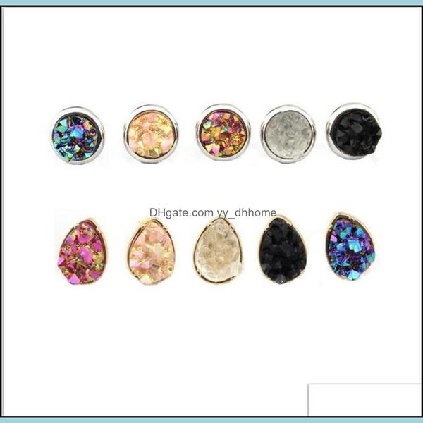 Stud Fashion Oro Sier Rotondo a goccia Quadrato Druzy Orecchini a bottone Mini geometrico Dot Nero Quarzo Pietra Drusy Orecchino Gioielli Drop De Dhl87