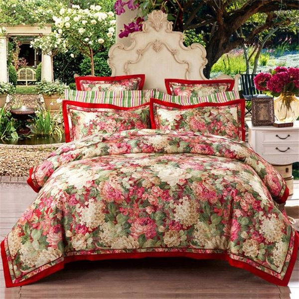 Bettwäsche-Sets, orientalischer Jacquard, luxuriöse große und King-Size-Bettbezugblätter, bunte Blumen für ein reiches Leben