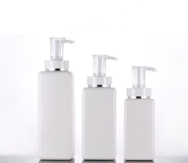 Bottiglie per pompa per lozione quadrata in PET bianco Bottiglie per gel disinfettante per alcol Shampoo disinfettante per le mani Bottiglia 100ml 200ml 300ml 500ml Bottiglia di plastica per imballaggio cosmetico SN4119