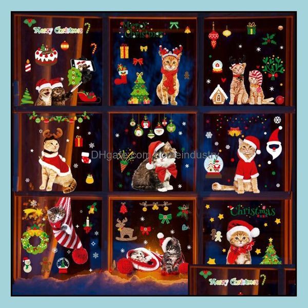 Adesivi per finestre Simpatico Babbo Natale Adesivi per vetri per finestre Casement Holiday Decoration Christmas Shutter Sticker Scene Arran Homeindustry Dhc9A