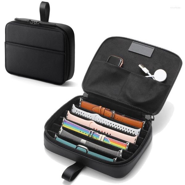 Caixas de relógio 2022 Multifunction Portable Strap Organizer Watches Case Travel Durável Caixa de Armazenamento Bolsa Preta