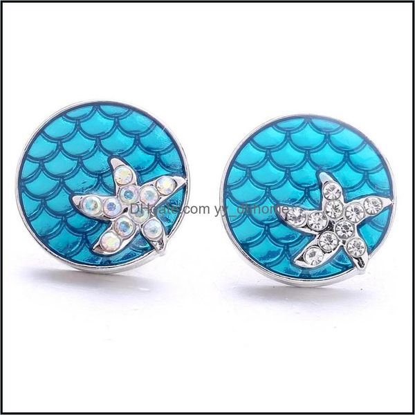 Charms Rhinestone Denizyıldızı Boyama Ölçeği Anlık Düğmesi Kalp Takım Mücevher Bulguları 18mm Metal Snaps Düğmeleri DIY Bilezik Mücevherat W DHFVW