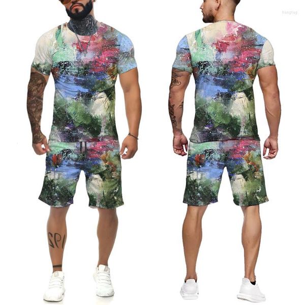 Herren-Trainingsanzüge, Herren-Sommer-Trainingsanzug-Sets, modischer Schweißanzug, 3D-Druck, kurze übergroße Ärmel, Hemden, T-Shirt, Streetwear