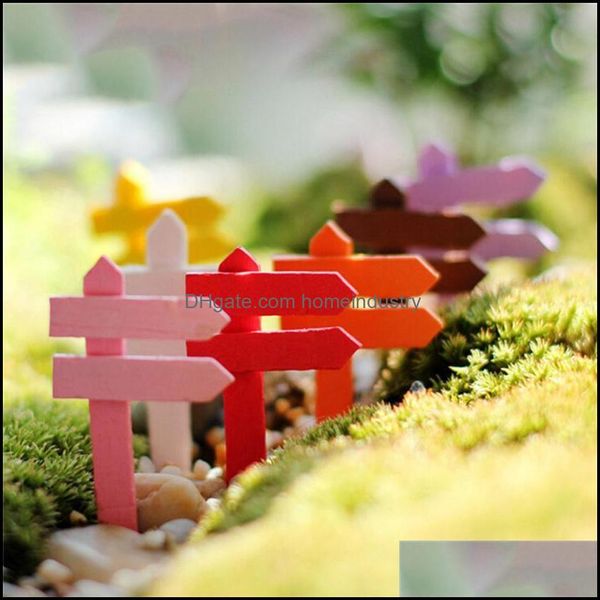 Decorazioni da giardino 50 Pz / lotto Legno Mini Mticolors Segnale stradale Figurine Ornamenti da giardino Artigianato Vaso da fiori Miniatura Micro Paesaggio Fai da te De Dhixe