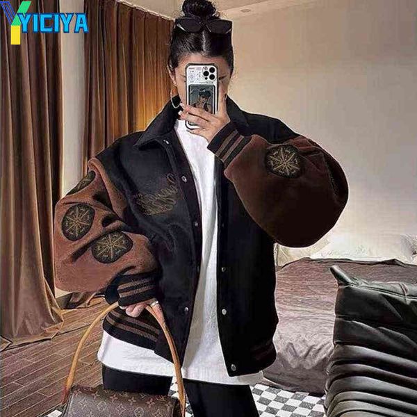 Jackets femininas Yiciya Black Bomber Woman Jacket Varsity Jacket Vintage bordado Baseball Mangas compridas Jaquetas unissex moda design de inverno T220830