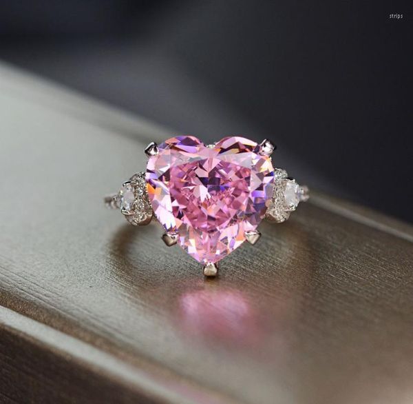 Anelli a grappolo Rmantic 100% argento sterling 925 cuore di amore quarzo rosa diamanti fidanzamento di nozze per le donne anello di gioielli all'ingrosso