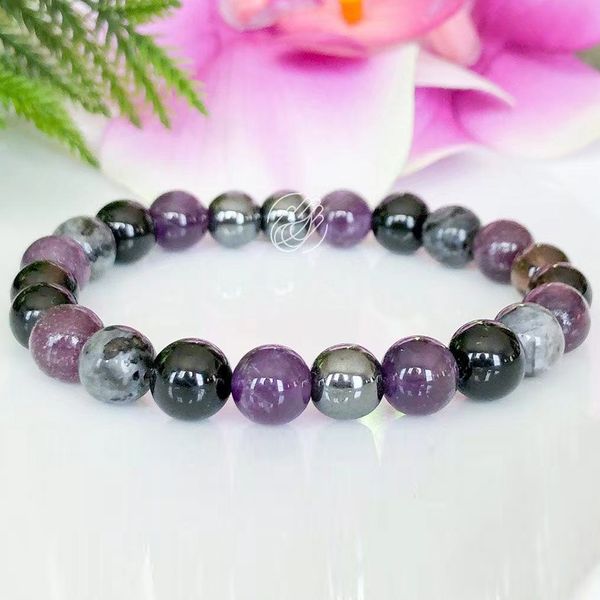 MG1544 Strang 8 MM Amethyst Schwarzer Turmalin Armband Negative Energie Schutz Armband Heilkristalle Mala Yoga Schmuck