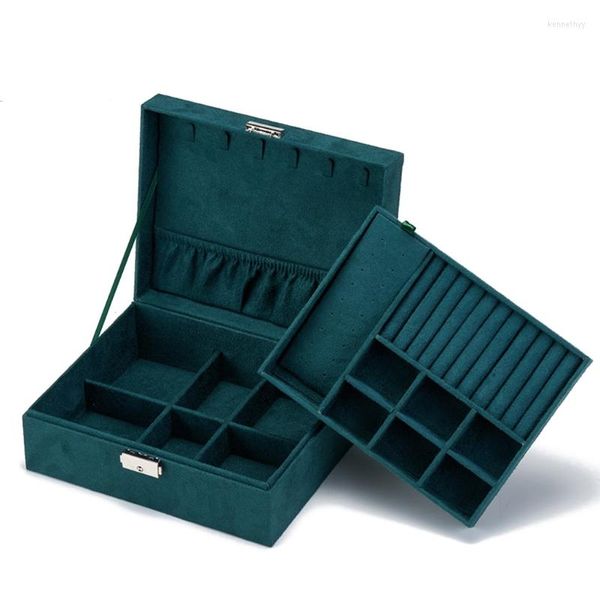 Sacchetti per gioielli K3KF Box Organizer Custodia per gioielli a 2 strati Collana Orecchini Anello Espositore in pelle con vassoio rimovibile