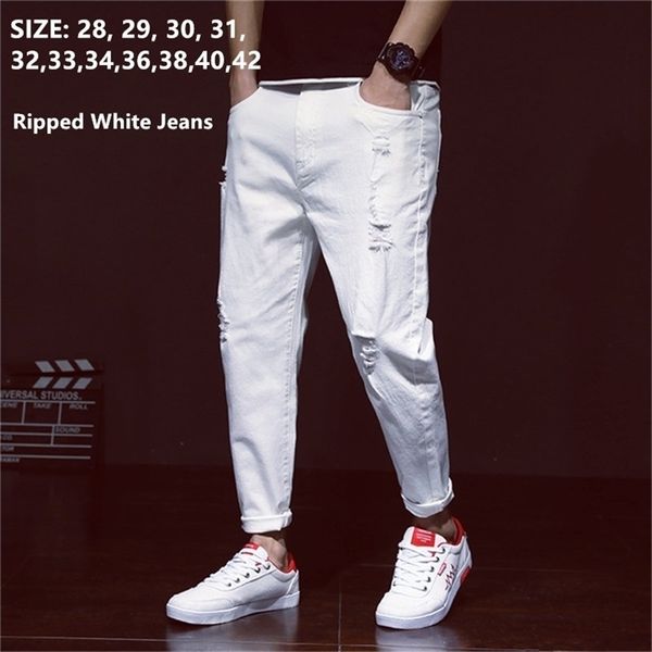 Mens Jeans Branco Homens Rasgado Harem Meninos Denim Afligido Calças Pretas Primavera Verão Masculino Plus Size 38 40 42 Big Cowboy Calças 220831