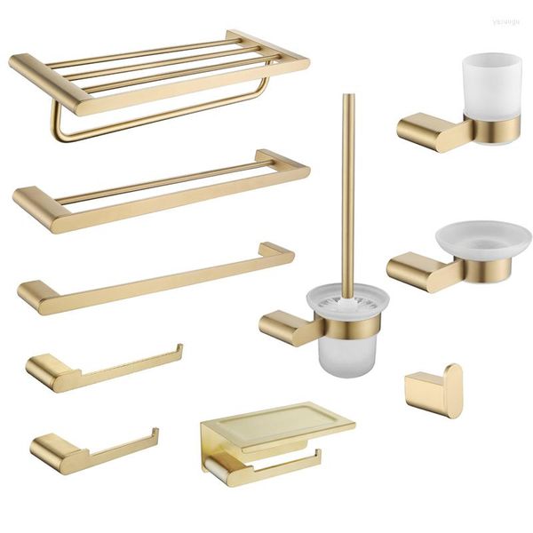 Bad Zubehör Set Luxus Gold Bad Zubehör Handtuch Bar Rack Kleiderbügel Lagerung Regal Seifenschale Robe Haken Glas Tasse Papier halter