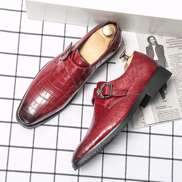 Sapatos Monk Color Men Men Solid Crocodile Pattern