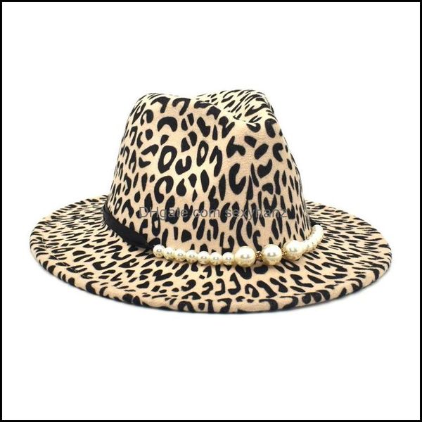 Cappelli larghi cappelli larghi BRIM FASHIT FASHILE RETRO STAMPA LEOPARD PARLA JAZZ TROTTO IMITAZIONE IMITAZIONE DI WOTHENDIEDATURE VERSATILE FEDORA SEXYHANZ DHFWI