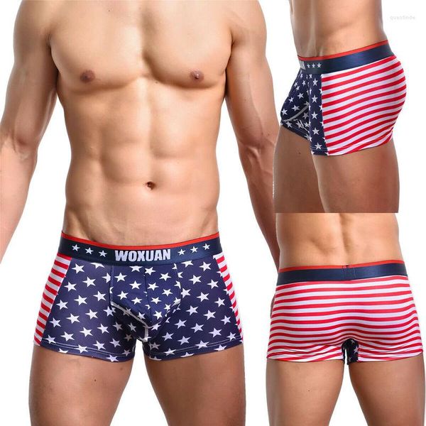 Underpants homens roupas íntimas America Flag impresso Sexy masculino shorts de calcinha macia e respirável estrela listrada masculino caseiro