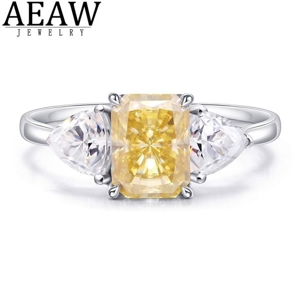 Anéis de casamento do anel solitário 30ctw Amarelo Radiant Cut noivado Banda de três anos anel de três pessoas sólido sólido 14k Gold branco ou prata 925 Presente 220829