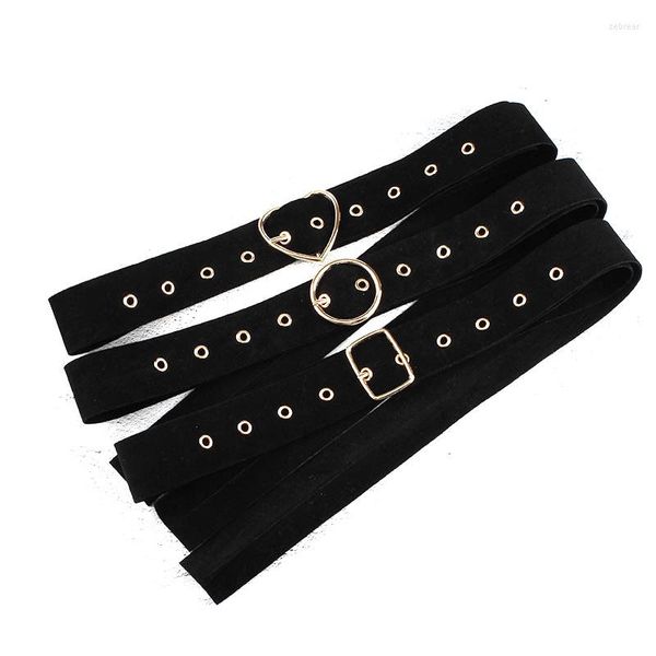 Cinture Cintura con fibbia geometrica in metallo moda per donna Cintura larga in tessuto di velluto nero Cintura da donna con jeans