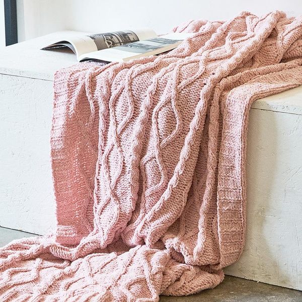 Mantas de punto de chenilla, manta moderna minimalista de Color sólido para otoño e invierno, adecuada para sofá, dormitorio, oficina, edredón informal para siesta
