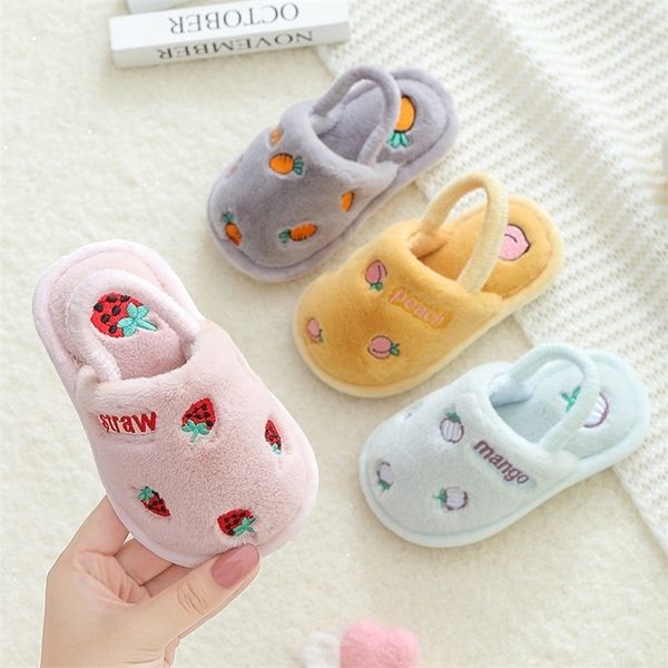 Slipper Herfst Winter Kinderen Meisjes Fruit Print Indoor Home Fleece Bont Warme Slippers Jongens Kids Casual Antislip Schoenen 220830