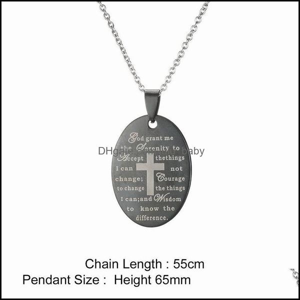 Collane con ciondolo 30Pcs Serenity Prayer Jesus Cross Collana con pendenti in acciaio inossidabile Christian God Grant Me Jewelry Drop De Lulubaby Dhcff