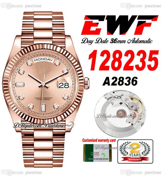 EWF DATA DATA 128235 A2836 AUTOMÁTICO UNISSISEX RELISÃO MENS LADIES 36 ROSE GOLD ROSE DIAMENTOS DIAVIDADES PULHÃO PRESIDENCIAL PREVENDA MESMO