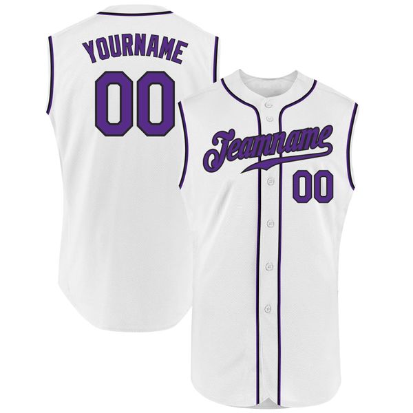 Custom White Purple-Black-Black Authentic sem mangas Jersey 65765