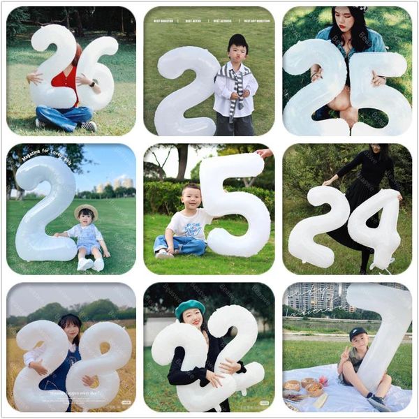 Partydekoration 32/40 Zoll riesige weiße Folienballons mit Zahlen 0 1 2 3 4 5 6 7 8 9 Figuren Globos Erwachsene Babyparty Geburtstagsdekorationen