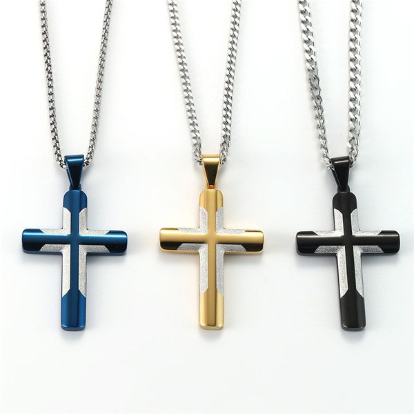 Nuovo stile 316 Ciondoli in acciaio inossidabile Oro blu e nero Croce hip hop Gioielli pendenti per collane da uomo religioso