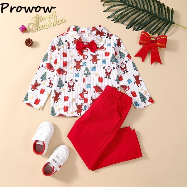 Besondere Anlässe Prowow Kinderkleidung Junge Weihnachtsoutfits für Gentleman ShirtRote Hosen Kleinkind Set 2023 Kinderkostüm 220830