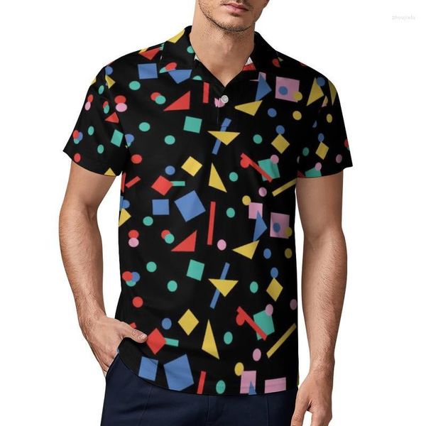 Polo da uomo Design retrò anni '80 Camicie casual estetiche Arte Forme geometriche T-shirt Camicia stampata a maniche corte Quotidiano Trendy Oversize