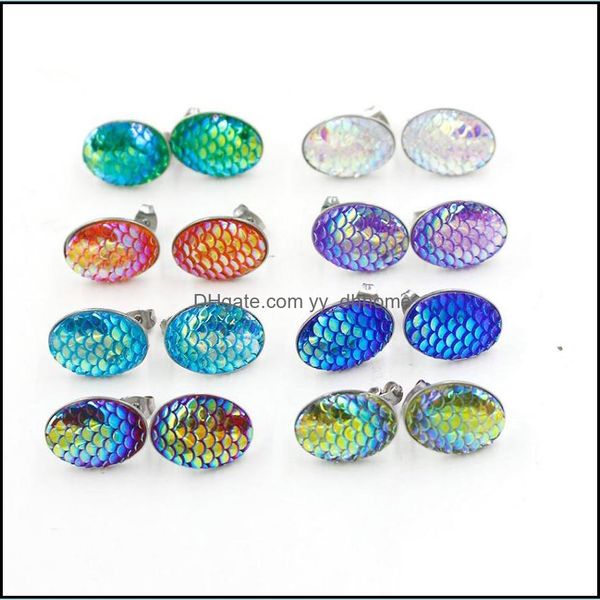 Stud 13x18mm Mermaid Peixe escala de peixe Earros de aço inoxidável Earros de aço inoxidável drusy jóias femininas de presente para festas de presente de doces Dr Dhqtz