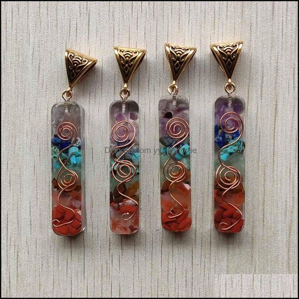 Colares pendentes reiki reiki colorf chakra pingente natural ametista lapis lazi 7 cores pilar de pedra pingentes de pingentes charms lotado dhu9j