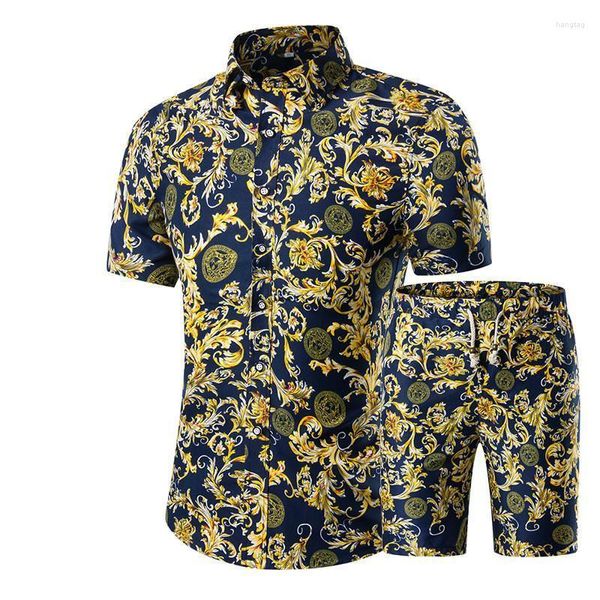 Men's Tracksuits Men's Patternd Tracksuit Men Summer Beachwear Men's Set Men Marked T Shirts Shorts Duas peças Conjuntos de Floral Beach