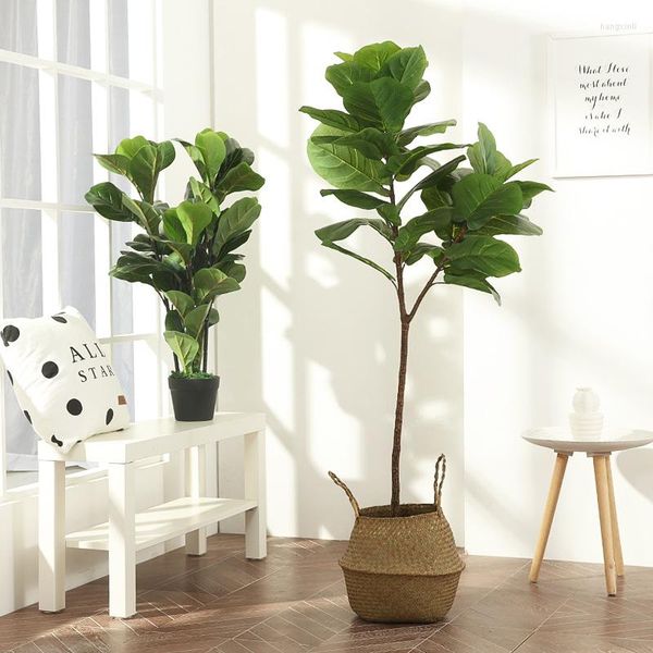 Flores decorativas 60-122cm grandes plantas artificiais tropicais altos banyan árvore falsa ramo de palmeira folhas plásticas reais para jardim doméstico