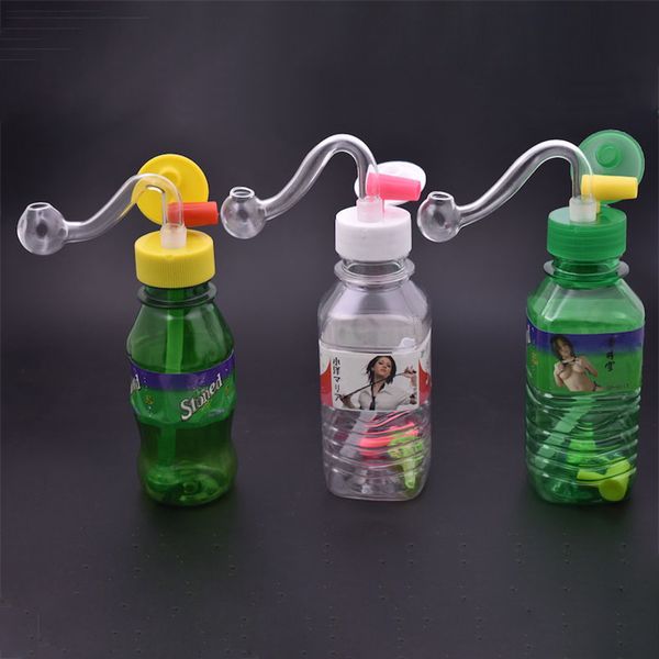 Acessórios para fumantes Mini garrafa de bebida no atacado Plástico colorido Dab Rig Bong Pipe com 10mm de queimador de óleo masculino e palha de silicone