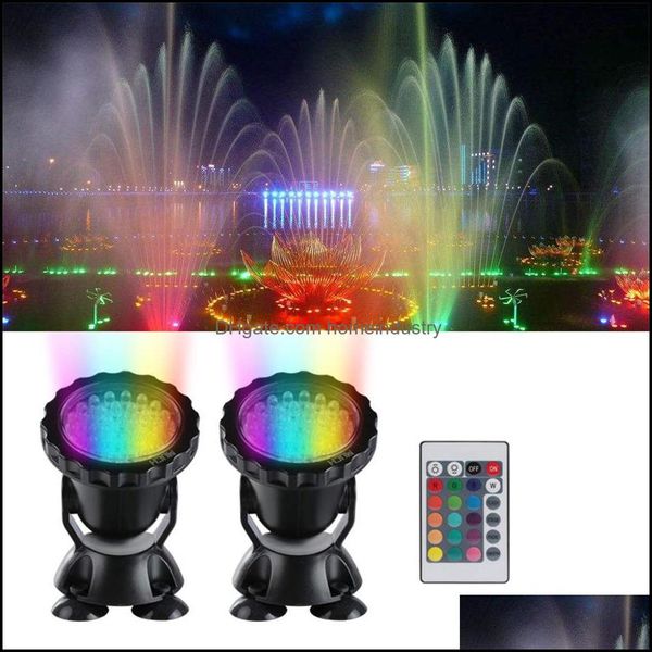 Acquari Illuminazione 12V Luce sommergibile per stagno Mti-Color Faretto per acquario per Fontana da giardino Acquario Acquario Rgb Illuminazione a LED con telecomando Dhqih