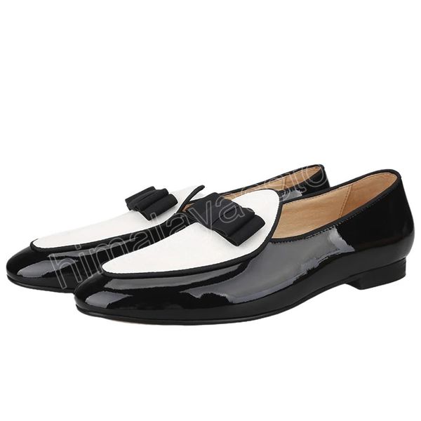 Schwarze Lacklederschuhe genähte Wildleder Männer Slebringe handgefertigtes Fliegenkrawatte Slip-on Herren-Kleiderschuhe für Party und Hochzeit