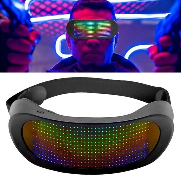 Maschere per feste Maschera luminosa programmabile Bluetooth LED Occhiali brillanti Visiera elettronica futuristica Prop per Halloween Bar Performance 220830