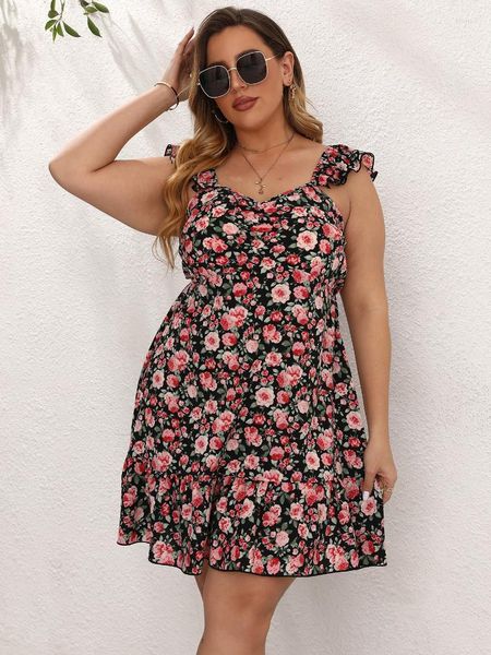 Vestidos de tamanho grande verão para mulheres 2022 Secy Floral Print Strap Backless Sexy Short Mini Dress Big Beach Sundress