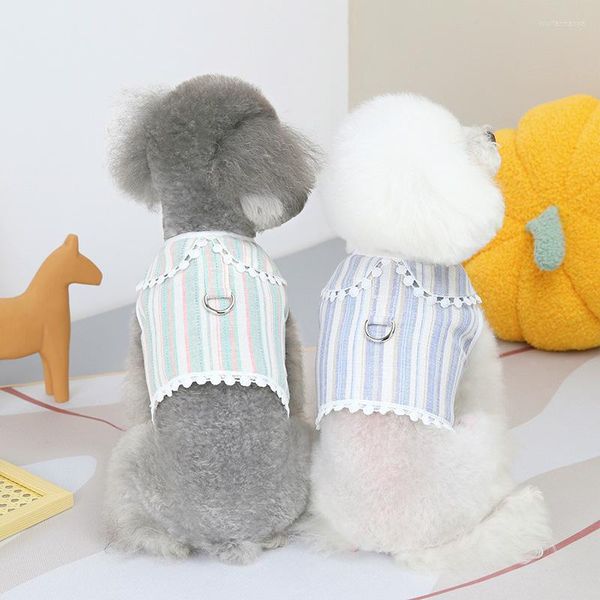 Colarinhos de cachorro roupas de arreios listrados para cães para cães pequenos malha de camisa respirável Botão de camiseta de cachorro de estilo adorável