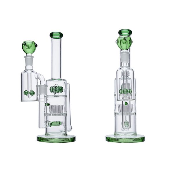 Pilz-Kreuz-Perkolator-Wasserpfeifen, Inline-Perc-Sprinkler, Glasbongs, gerader Typ, 18 mm berauschende Glaswasserpfeifen, Dab-Rigs mit Aschefänger, farbige Schüssel, grün-weiß