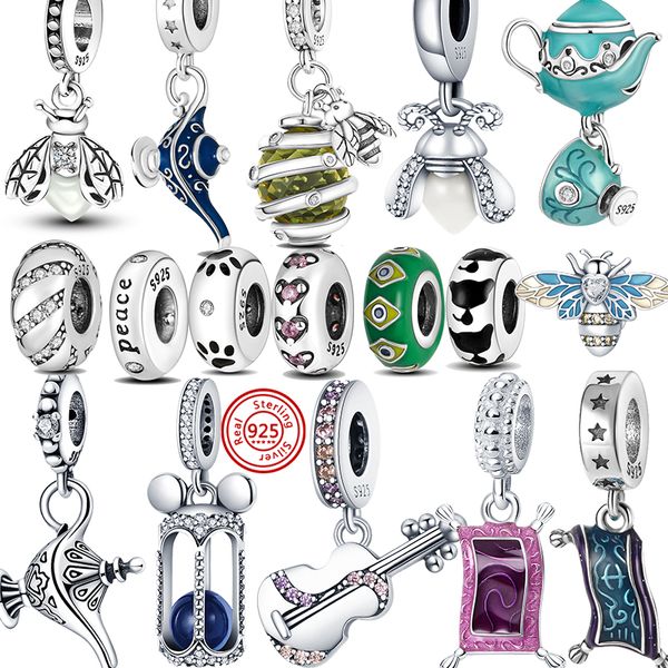 925 Charm in argento perline fit Pandora Charms Bracciale Teiera Lucciola Ape Chitarra Arazzo charmes ciondoli Gioielli fai da te perline fini